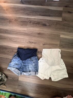 Collection B Navy and Light Denim Maternity Shorts Set